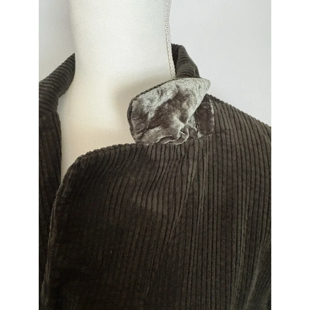 J. Jill Wide Wale Corduroy Jacket Velvet Trim Large Petite Green Barn Chore Coat